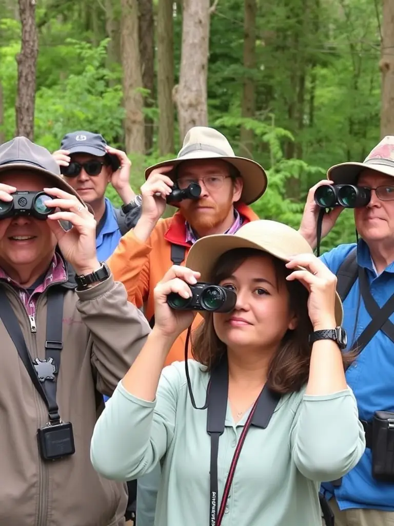 A group of association members participating in a wildlife monitoring activity, highlighting the community involvement.