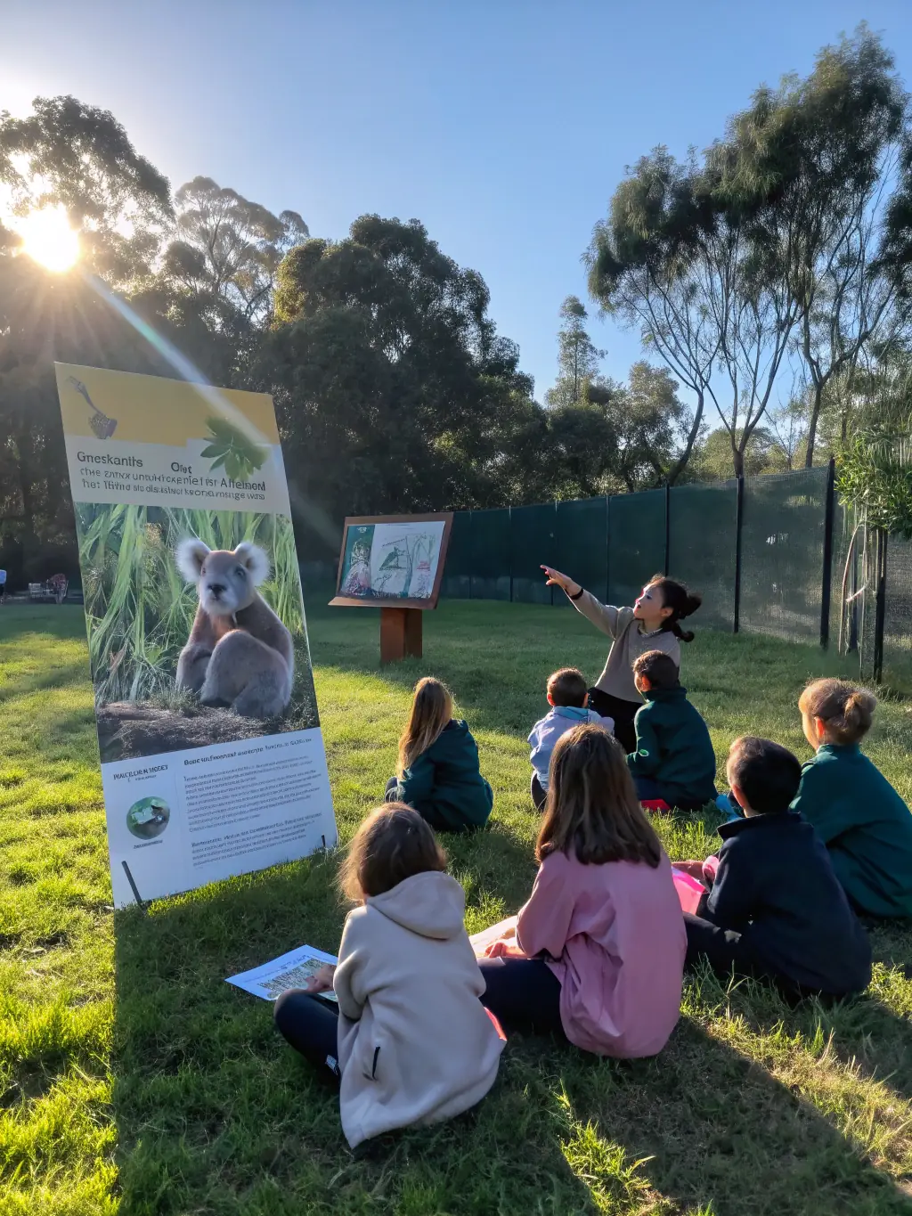A photo showing a group of children learning about wildlife conservation from members of the ASSOCIATION COMMUNALE DE CHASSE AGREE DE ROFFIAC during an educational workshop.